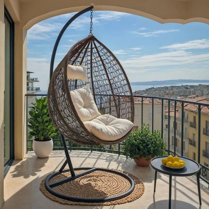 Κούνια Zafer μέταλλο-pp καφέ-μαξιλάρι μπεζ 106x103x200 εκ.