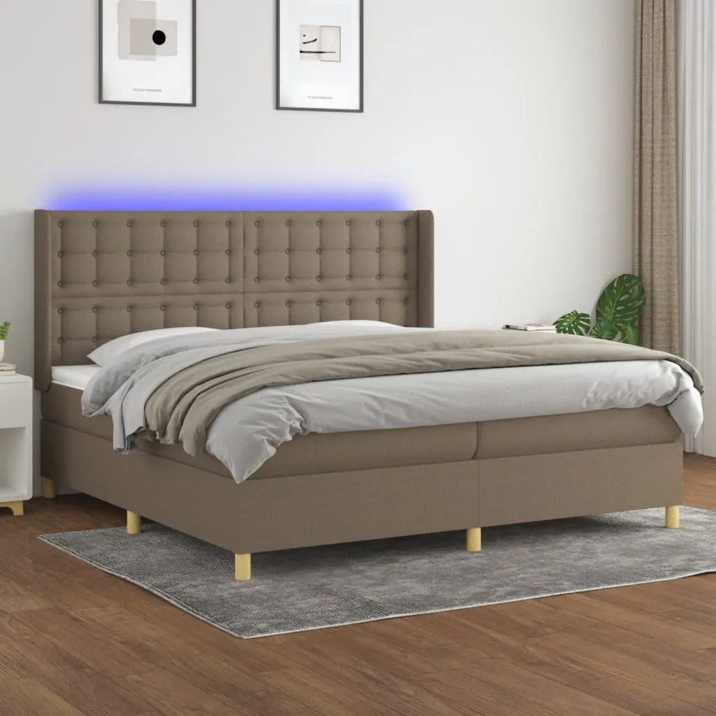Κρεβάτι Boxspring με Στρώμα & LED Taupe 200x200 εκ. Υφασμάτινο