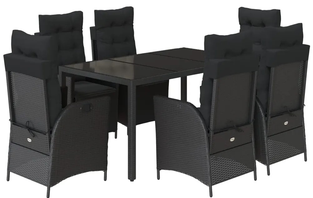 vidaXL Σετ Τραπεζαρίας Κήπου 7 Τεμ. Μαύρο Συνθετικό Ρατάν με Μαξιλάρια