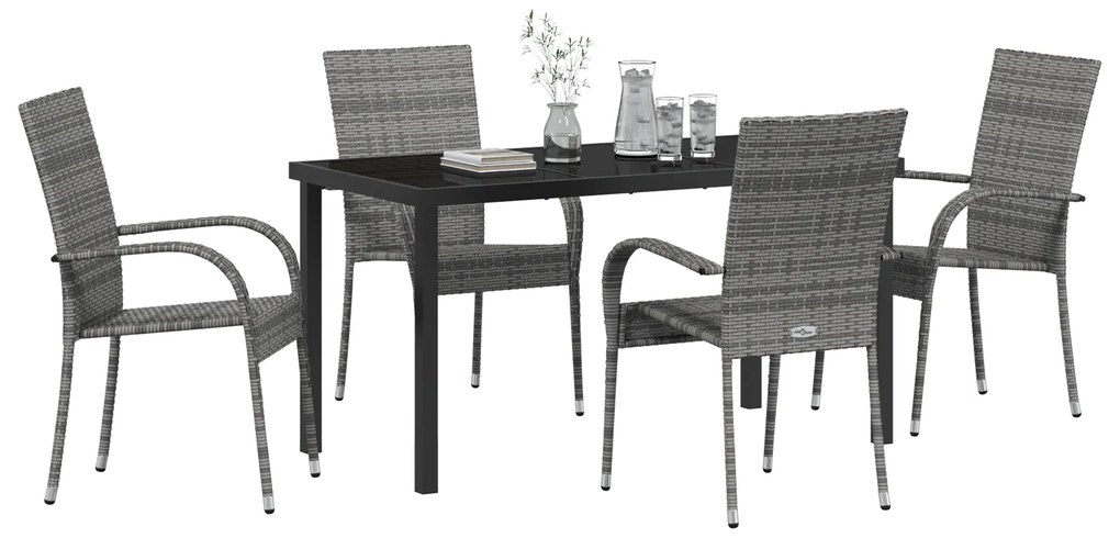 vidaXL Σετ Εξωτερικού Χώρου 5 Τεμαχίων - Γκρι Πολυ Rattan
