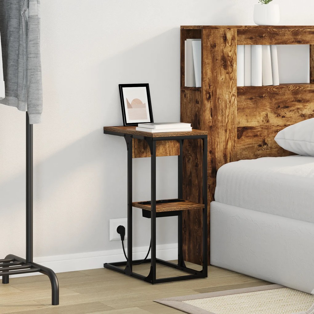 vidaXL Κομοδίνο Σοκολατί δρυς 41.5 x 26 x 60.5 εκ Επεξεργασμένο ξύλο