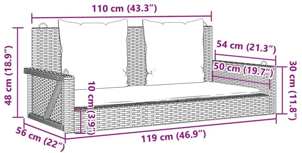 Παγκάκι Κούνια Μπεζ 119x56x48 εκ. Συνθετικό Ρατάν με Μαξιλάρια - Μπεζ