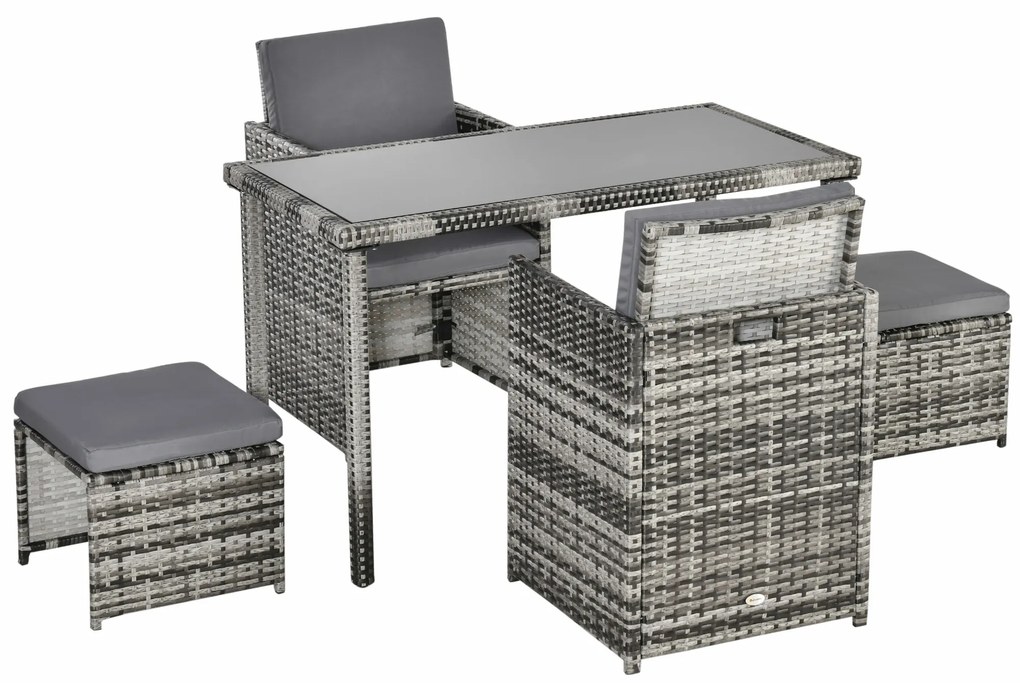 Outsunny Πολυρατάν Πολυθρόνα για 4 άτομα Σετ Τραπεζαρίας Σετ Κήπου με Μαξιλάρια, Γκρι