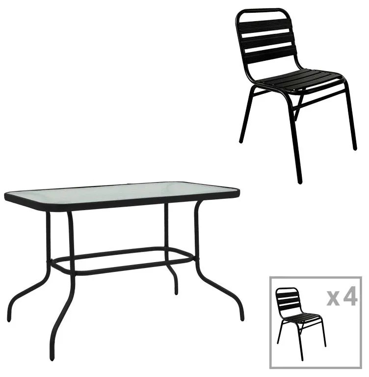 Σετ κήπου - Τραπεζαρία Valor - Sussie 5 τεμ. μέταλλο μαύρο - γυαλί 110x60x70 εκ. 110x60x70 εκ.