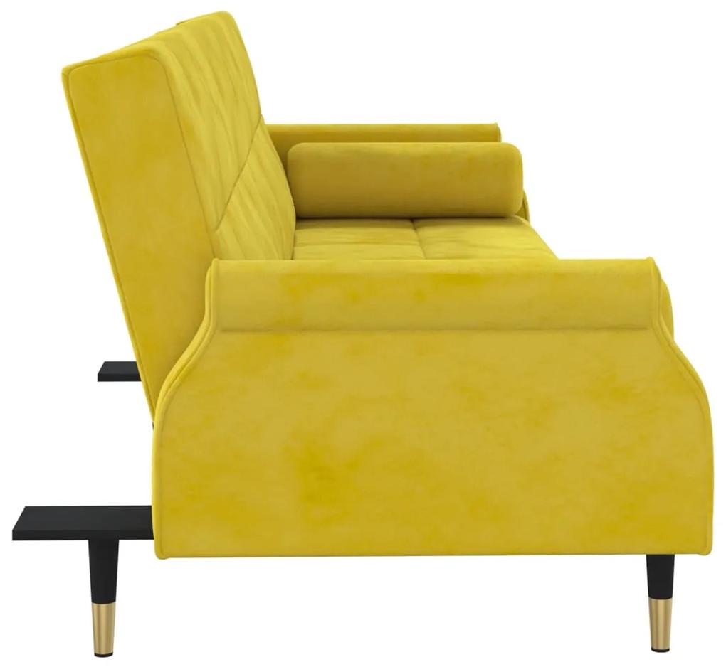 vidaXL Καναπές Κρεβάτι Κίτρινος από Βελούδο με Μαξιλάρια