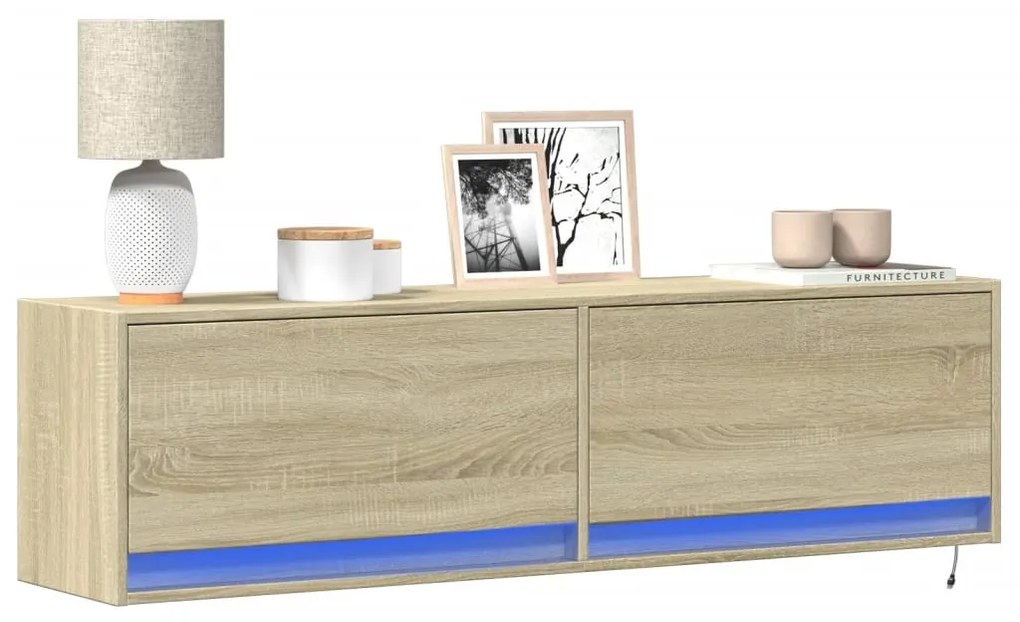 Έπιπλο Τοίχου Τηλεόρασης με LED Sonoma Δρυς 140x31x38 εκ.