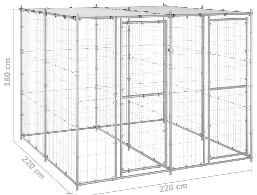 vidaXL Κλουβί Σκύλου Εξ. Χώρου με Στέγαστρο 4,84 μ² Γαλβ. Χάλυβας