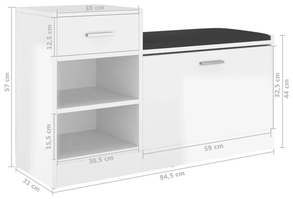 Παπουτσοθήκη Γυαλ. Λευκή 94,5 x 31 x 57 εκ. από Επεξ. Ξύλο - Λευκό