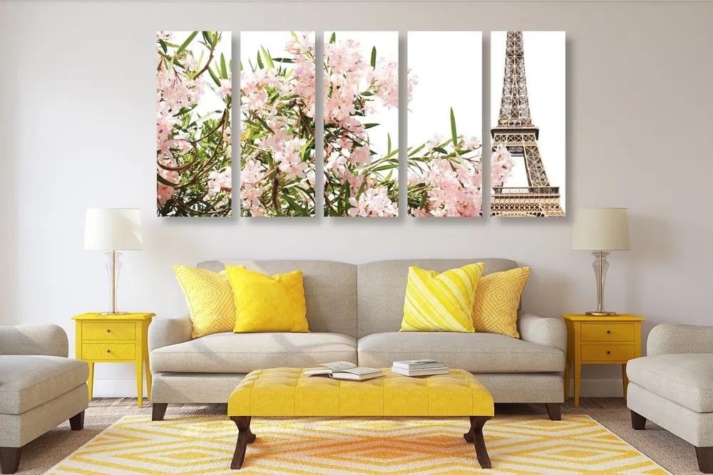 Εικόνα 5 τμημάτων Πύργος του Άιφελ και ροζ λουλούδια - 200x100