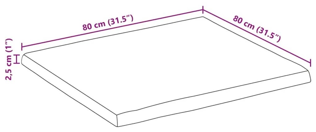 Επιφάνεια Τραπεζιού 80x80x2,5 εκ. Live Edge Μασίφ Ξύλο Μάνγκο - Καφέ