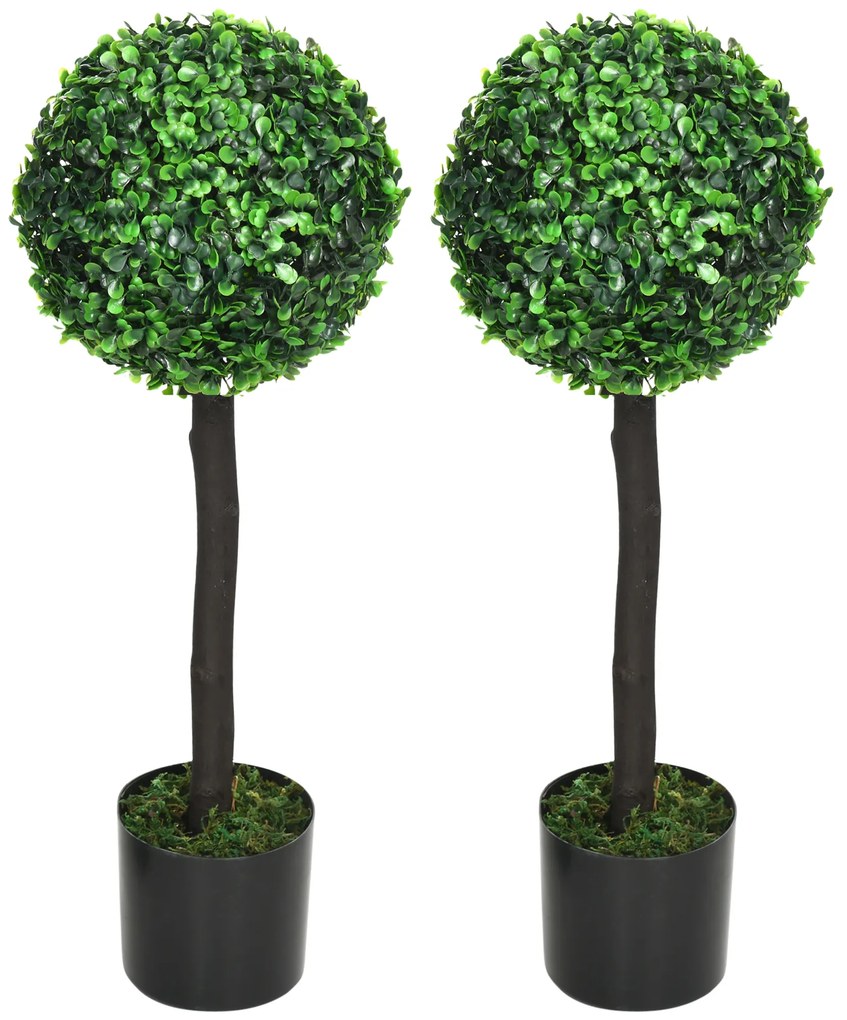 HOMCOM Σετ 2 Τεχνητών Πυξαριών, 2 Πυξάρια, Εξωτερικού Χώρου, 20 cm x 20 cm x 60 cm, Πράσινο + Καφέ + Μαύρο