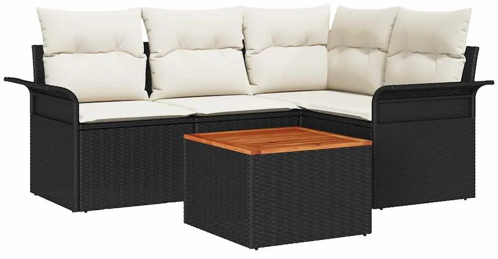vidaXL Σετ Καναπέ Κήπου 5 pcs Μαύρο και Κρέμα συνθετικό ρατάν