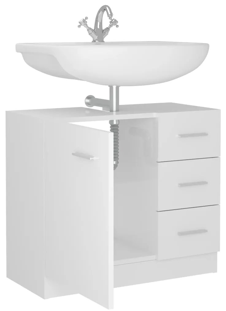 vidaXL Ντουλάπι Νιπτήρα Γυαλιστερό Λευκό 63x30x54 εκ. Επεξ. Ξύλο