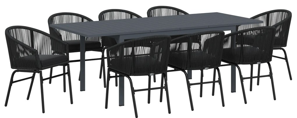 vidaXL Σετ Τραπεζαρίας Κήπου 9 pcs Μαύρο Large Μέταλλο & Πλαστικό