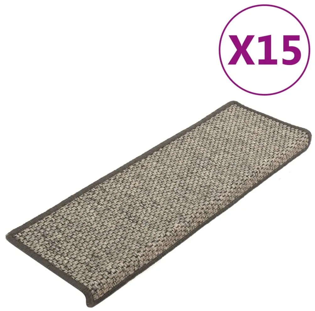 vidaXL Πατάκια Σκαλιών 15 τεμ. 65x21x4 εκ. Μπεζ και Γκρι Ορθογώνια Άκρη