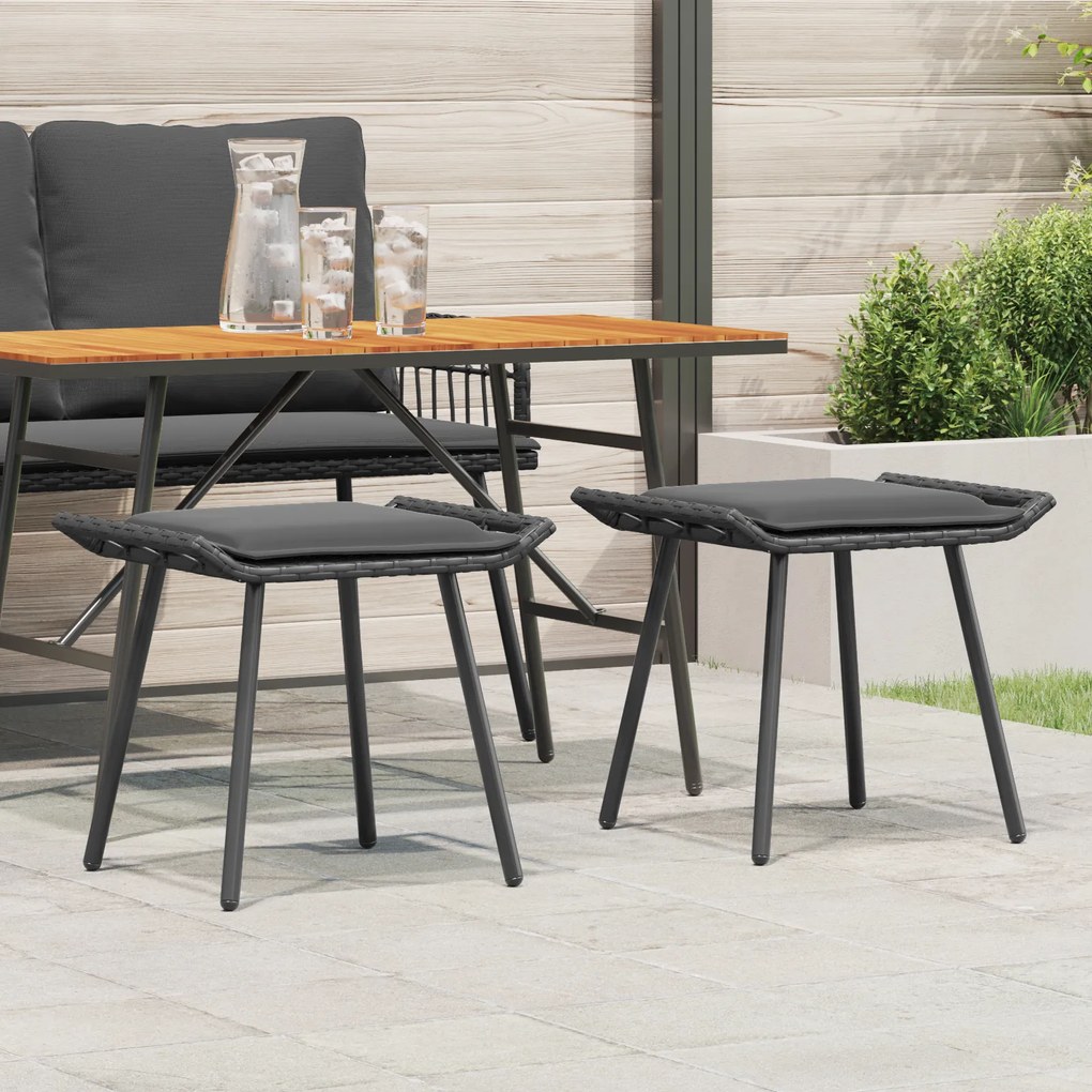 vidaXL Κήπος Σκαμπό 2 τμχ Μαύρο 50x40x45 εκ Πολυ Ράτταν