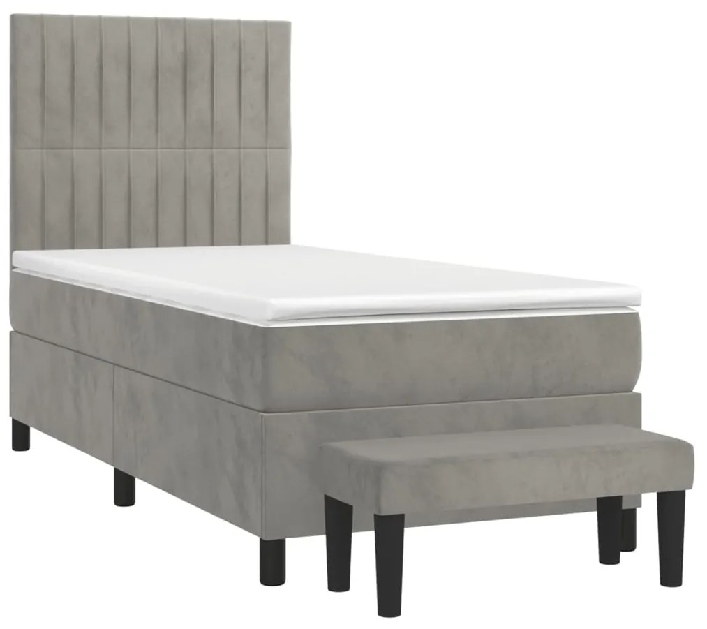 vidaXL Κρεβάτι Boxspring με Στρώμα Ανοιχτό Γκρι 80x200 εκ. Βελούδινο