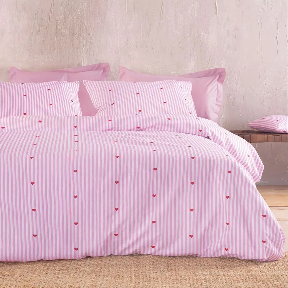 Σεντόνια Young Heart Με Λάστιχο (Σετ 3τμχ) Pink Ρυθμός Ημίδιπλο 105x230cm 100% Βαμβάκι