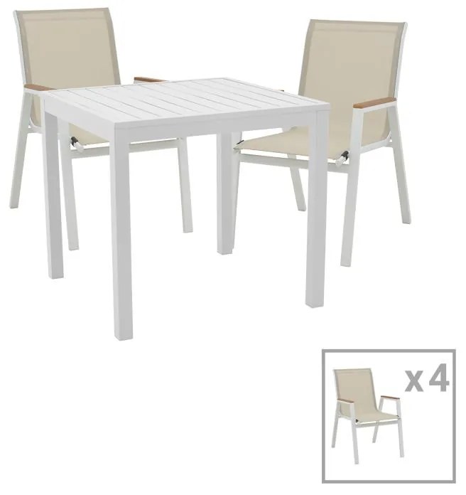 Τραπεζαρία Azelie-Kliton Ι σετ 5τεμ γκρι ύφασμα-λευκό αλουμίνιο 77x55x94εκ 80x80x74 εκ.