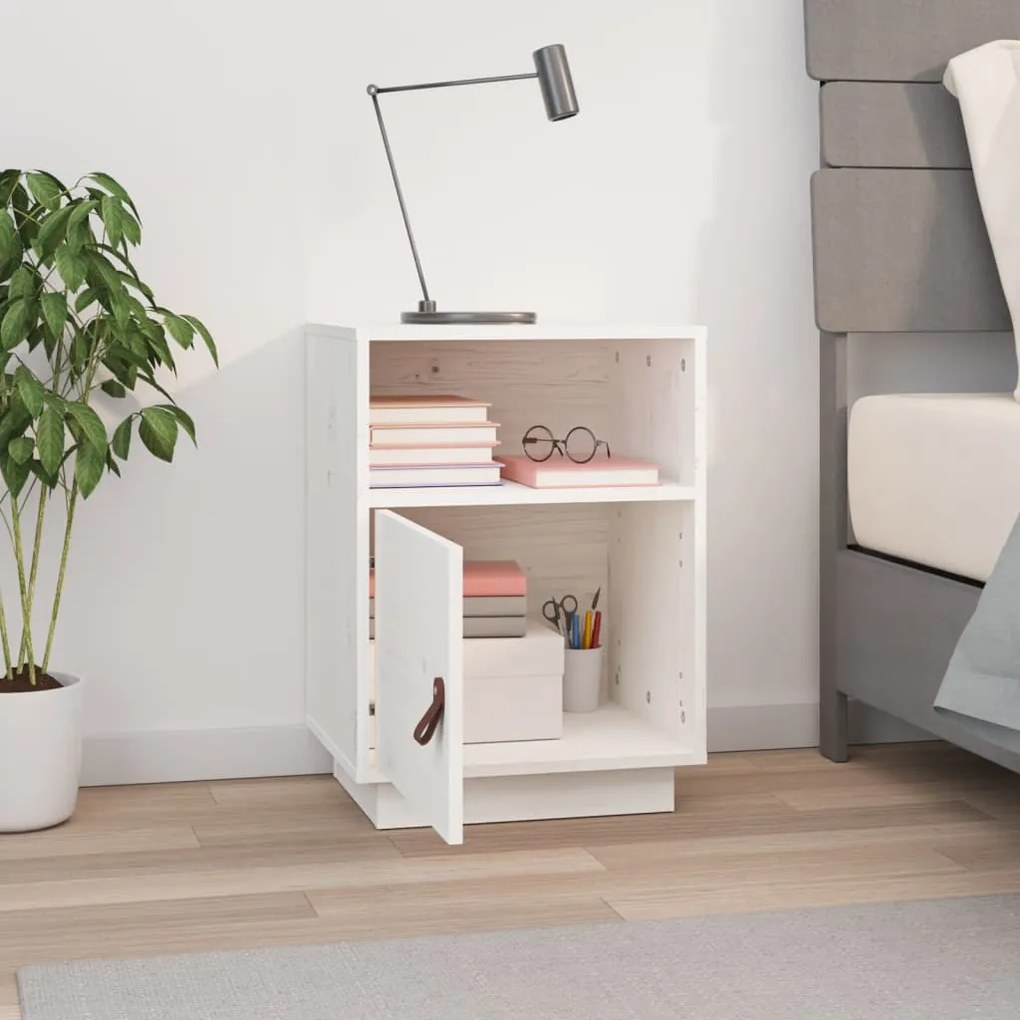 vidaXL Κομοδίνο Λευκό 40 x 34 x 55 εκ. από Μασίφ Ξύλο Πεύκου