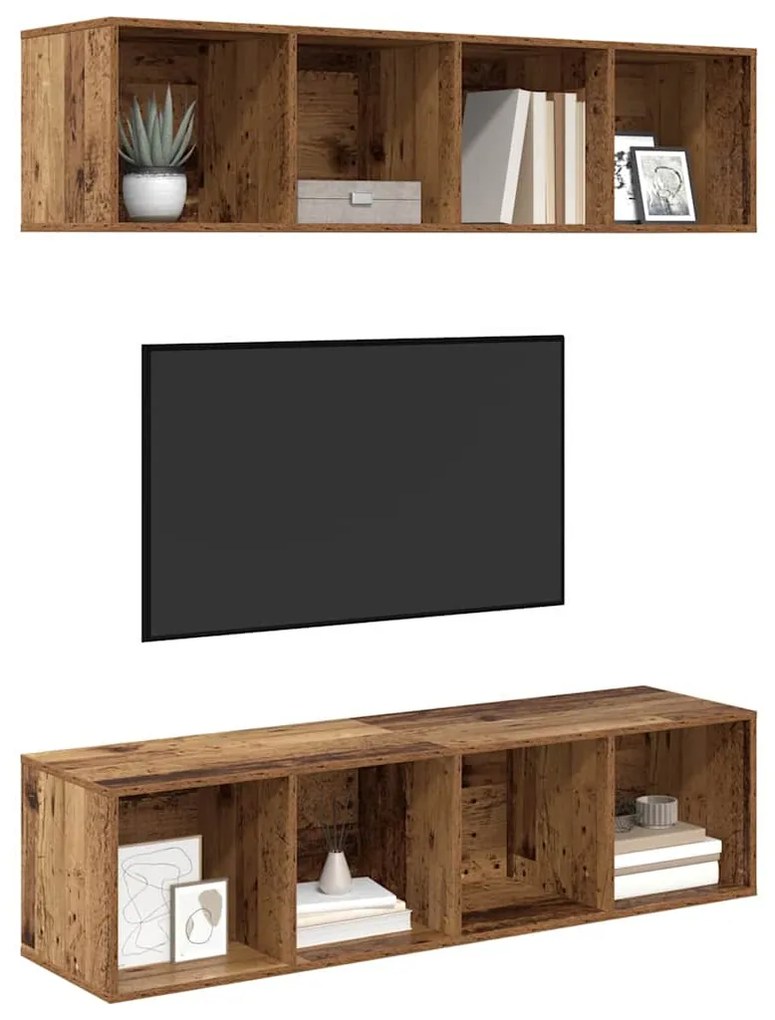 vidaXL Σετ επίπλου τηλεόρασης 2 pcs Παλαιό ξύλο 37 x 37 x 142.5 εκ