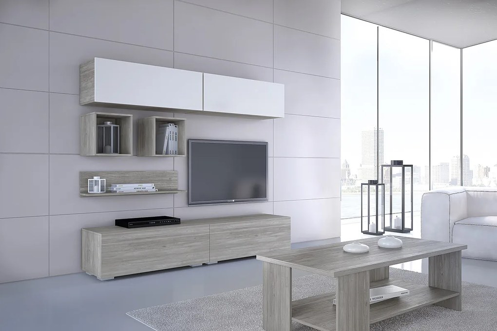 Σύνθεση σαλονιού "SMART 2B" σε χρώμα σταχτί-λευκό