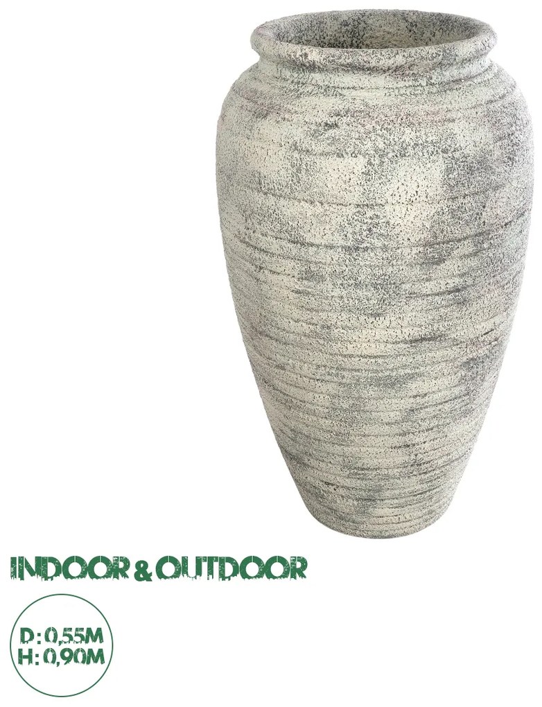 20721 GloboStar®  Artificial Garden IRISH 20721 Επιδαπέδιο Πολυεστερικό Τσιμεντένιο Κασπώ Γλάστρα - Flower Pot Λευκό με Μπεζ Φ55 x Υ90cm