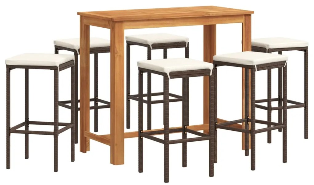 vidaXL Σετ Μπαρ Κήπου 7 Τεμ. Καφέ Μασίφ Ξύλο Ακακίας και Συνθ. Ρατάν