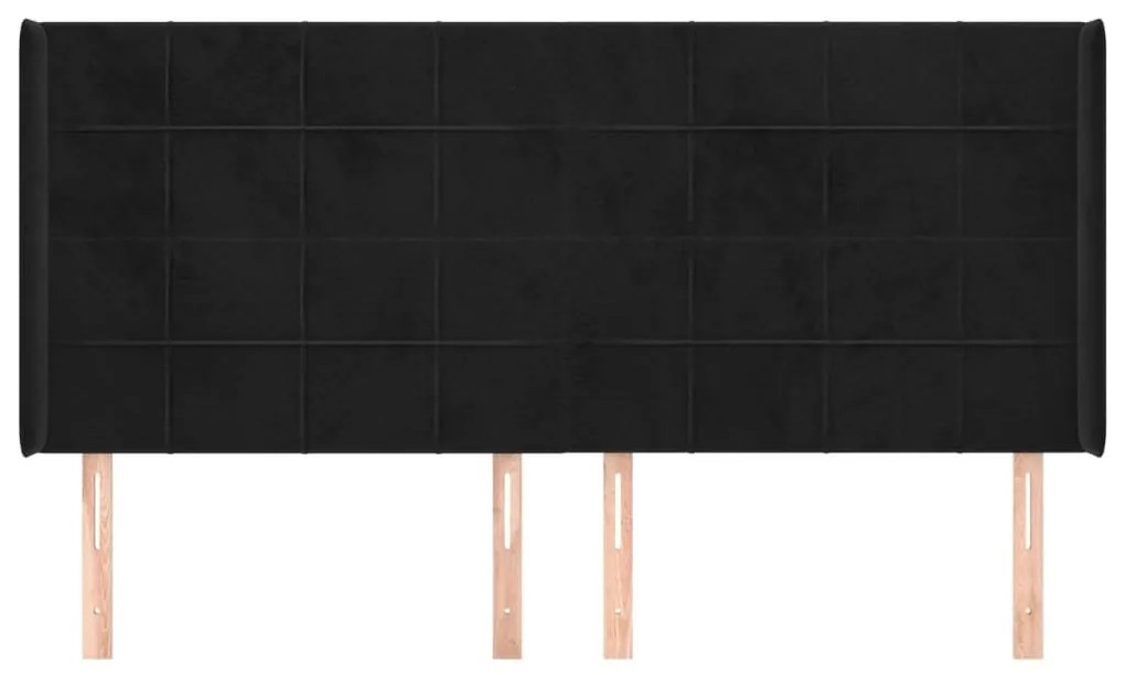 Κεφαλάρι με Πτερύγια Μαύρο 183x16x118/128 εκ. Βελούδινο - Μαύρο