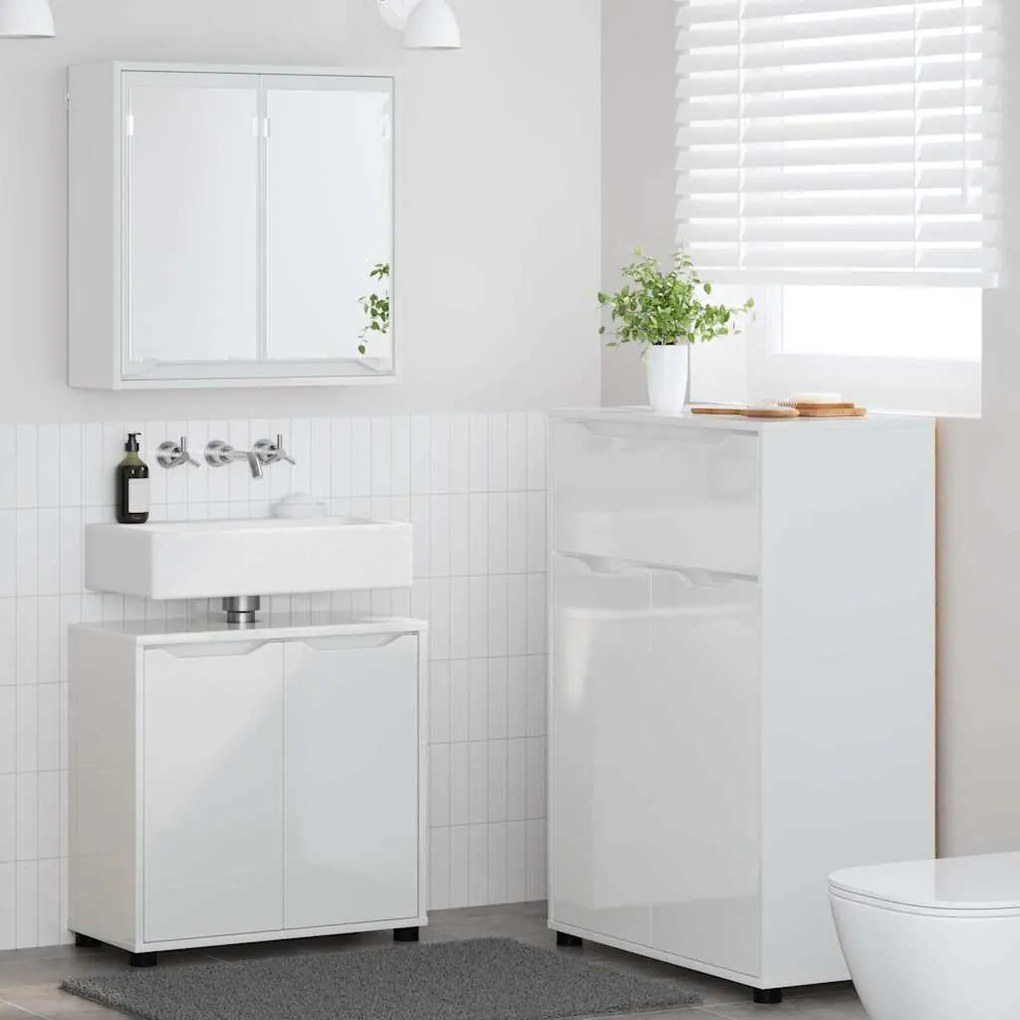 vidaXL Σετ Επίπλων Μπάνιου με συρτάρι 3 pcs Υψηλής γυαλάδας λευκό