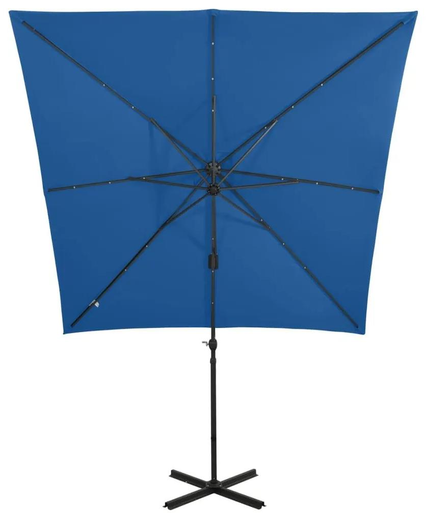 Ομπρέλα Κρεμαστή με Ιστό και LED Μπλε Αζούρ 250 εκ. - Μπλε