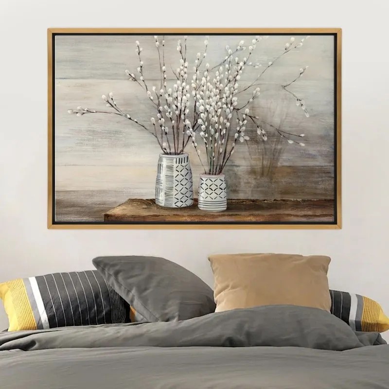 Πίνακας σε καμβά &quot;Willow Flowers&quot; Megapap ψηφιακής εκτύπωσης με κορνίζα χρώμα χρυσό 140x100x3εκ.