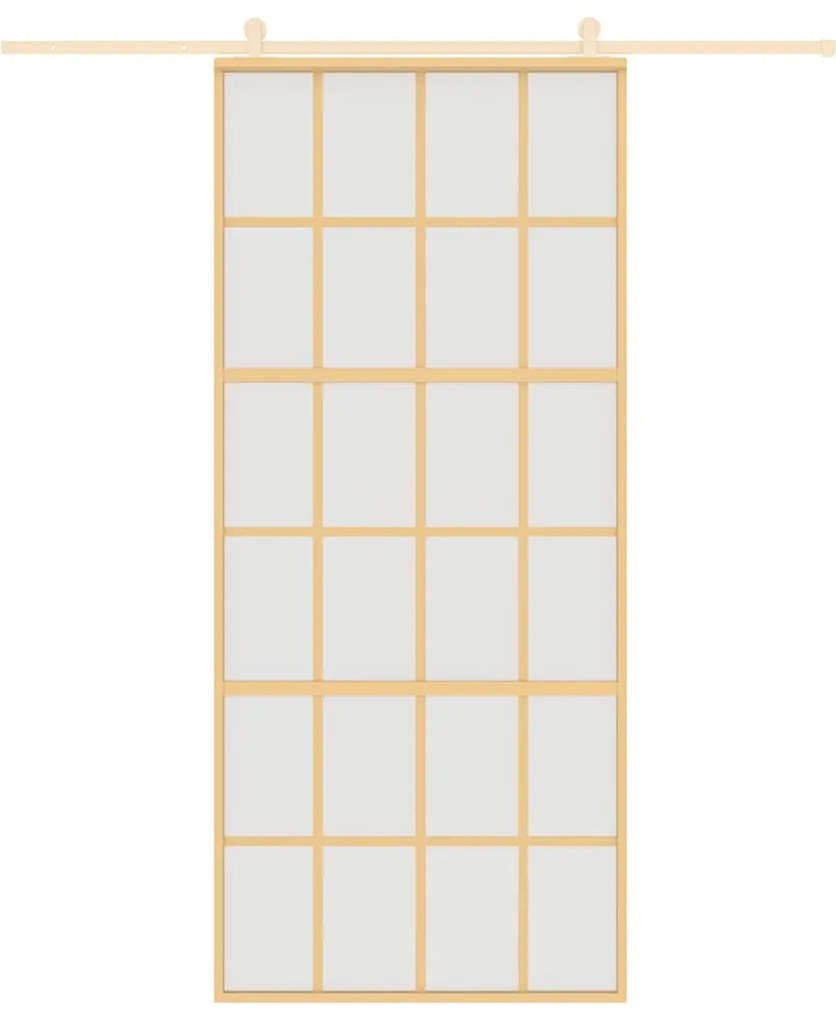 vidaXL Συρόμενη Πόρτα Χρυσή 90x205 εκ. Αμμοβολή ESG Γυαλί/Αλουμίνιο