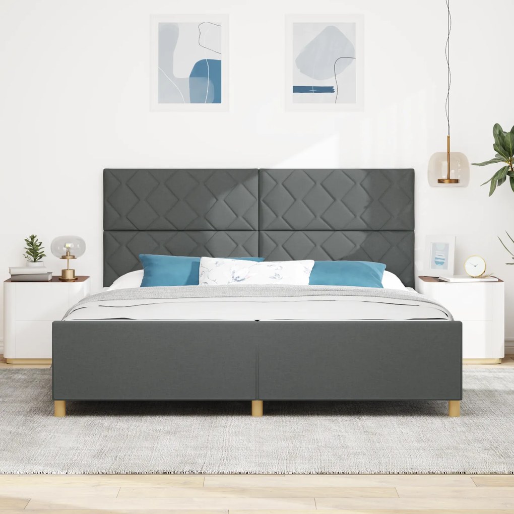 vidaXL Κρεβάτι Σκελετός Σκούρο Γκρι 200x200 εκ. Υφασμάτινο