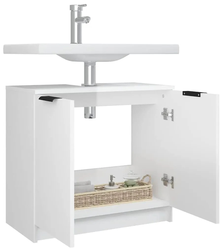 vidaXL Ντουλάπι Μπάνιου Γυαλιστερό Λευκό 64,5x33,5x59εκ. Επεξεργ. Ξύλο