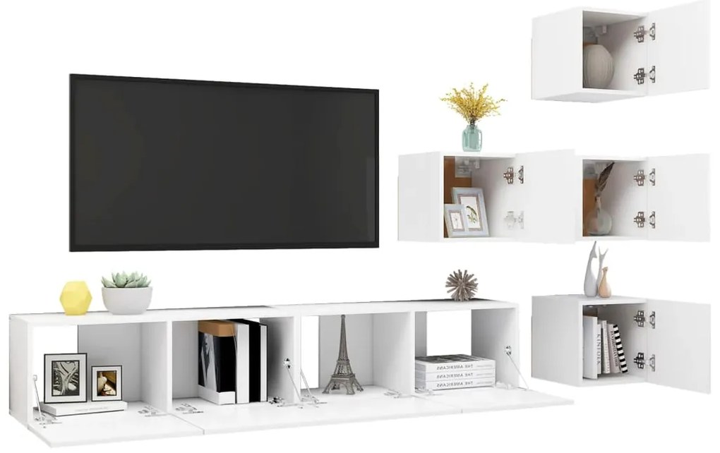 vidaXL Έπιπλα Τηλεόρασης Σετ 6 Τεμαχίων Λευκό από Μοριοσανίδα