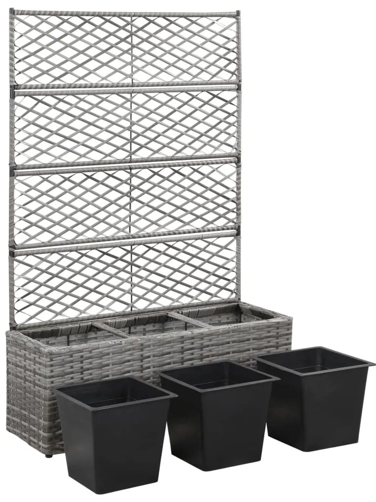 vidaXL Ζαρντινιέρα Υπερυψωμένη+Καφασωτό Γκρι 83x30x130 εκ. Συνθ. Ρατάν