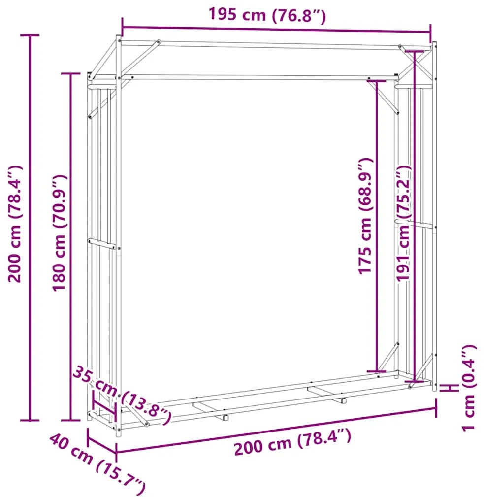 VIDAXL ΡΑΦΙ ΓΙΑ ΚΑΥΣΟΞΥΛΑ ΜΕ ΚΑΛΥΜΜΑ ΒΡΟΧΗΣ 200X40X200 ΕΚ. 4104956