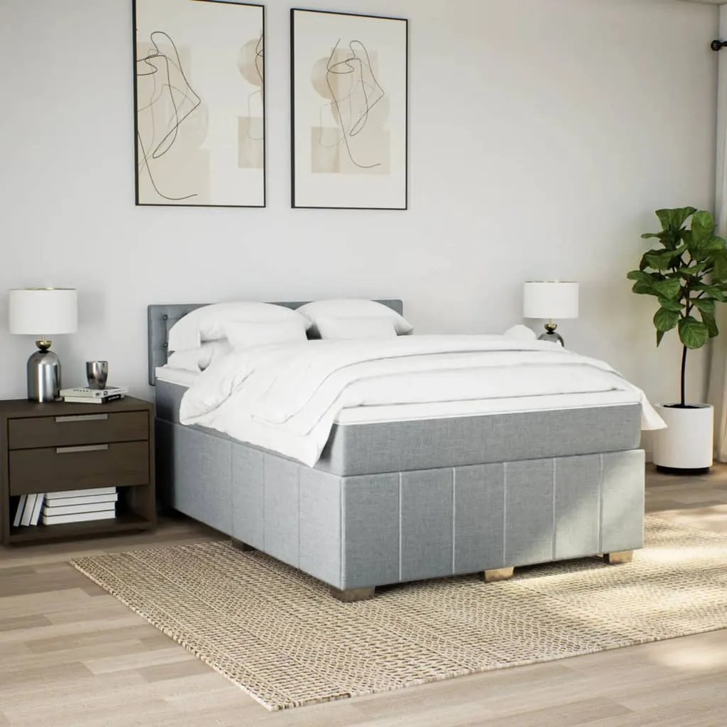 vidaXL Κρεβάτι Boxspring με Στρώμα Ανοιχτό Γκρι 140x200 εκ. Υφασμάτινο