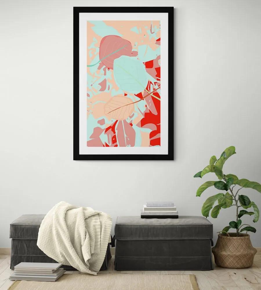 Αφίσα με πασπαρτού Χρωματιστά φύλλα - 40x60 silver