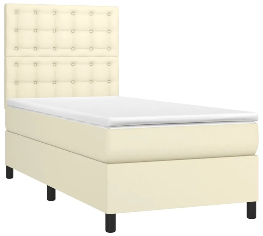 vidaXL Κρεβάτι Boxspring με Στρώμα & LED Κρεμ 90x200 εκ. Συνθ. Δέρμα