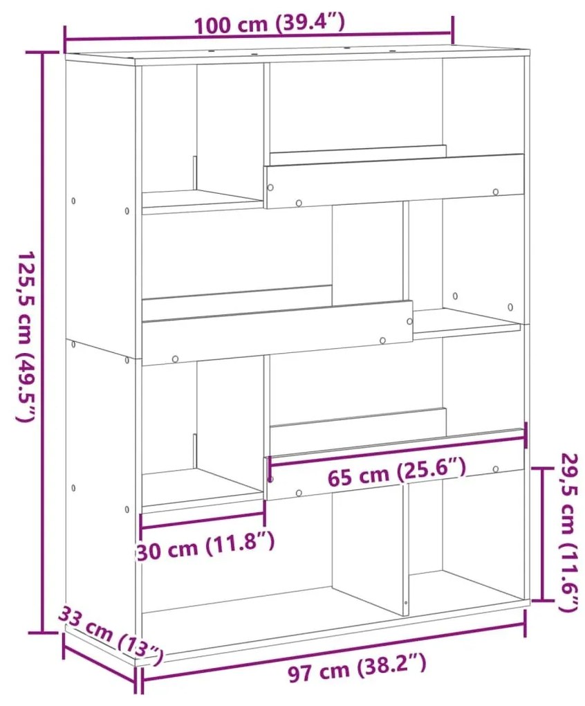 Βιβλιοθήκη/Διαχωριστικό Χώρου Γκρι 100x33x125,5 εκ. Επεξ. Ξύλο - Γκρι