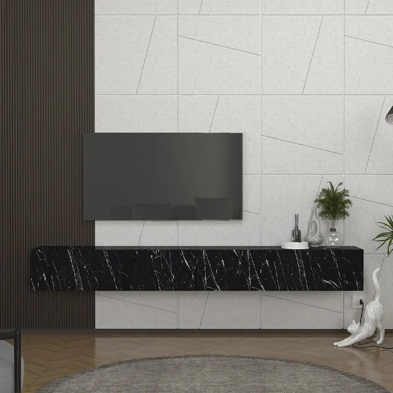 Έπιπλο τηλεόρασης επιτοίχιο Espanse Megapap χρώμα μαύρο εφέ μαρμάρου 241,8x31,7x30εκ.