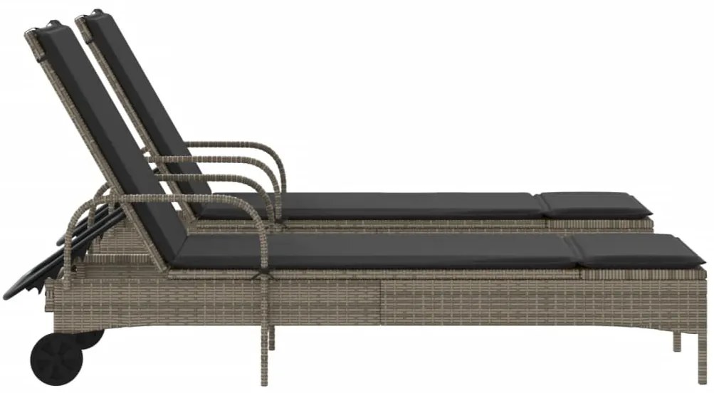 vidaXL Ξαπλώστρες 2 τεμ. Ανοιχτό Γκρι από Συνθετικό Ρατάν με Μαξιλάρια