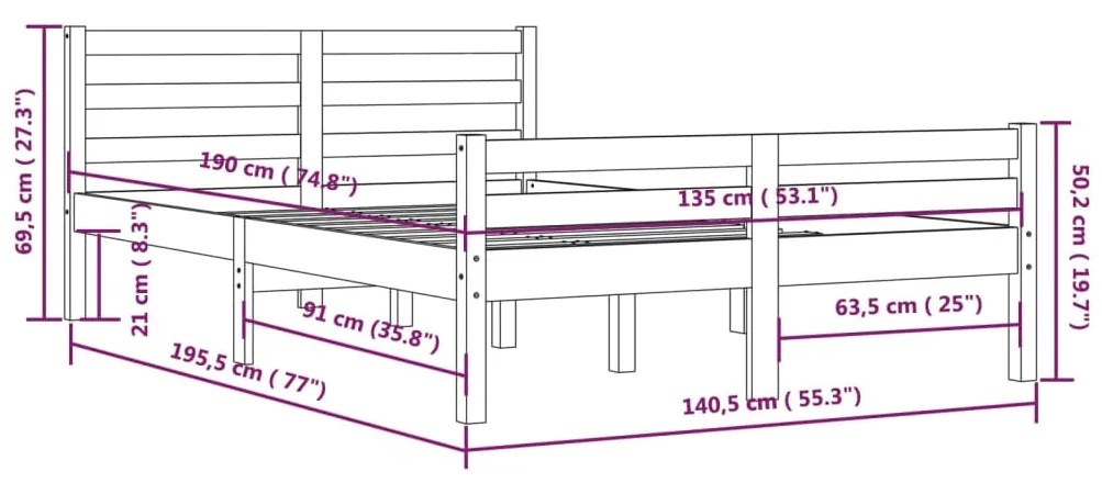 ΠΛΑΙΣΙΟ ΚΡΕΒΑΤΙΟΥ 135 X 190 ΕΚ. ΑΠΟ ΜΑΣΙΦ ΞΥΛΟ 4FT6 DOUBLE 814794