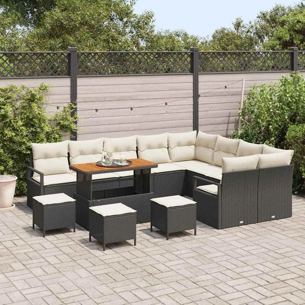 vidaXL Σετ Καναπέ Κήπου με μαξιλάρι 13 pcs Μαύρο Πολυ ράταν