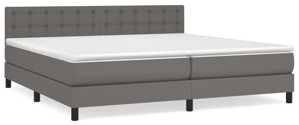 vidaXL Κρεβάτι Boxspring με Στρώμα Γκρι 200x200 εκ. Συνθετικό Δέρμα