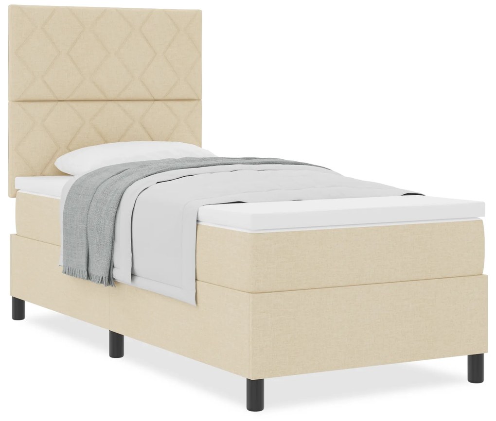 vidaXL Box Spring Κρεβάτι με Στρώμα Μπεζ 90x200 εκ. Ύφασμα