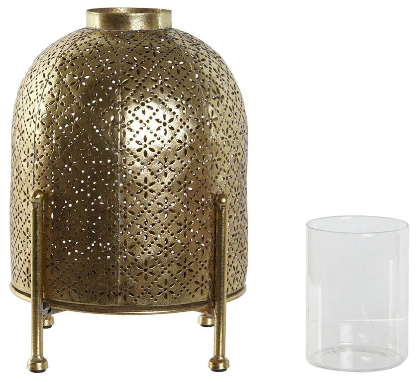 Κηροπήγιο Home ESPRIT Χρυσό Μέταλλο Κρυστάλλινο 19 x 19 x 24,5 cm