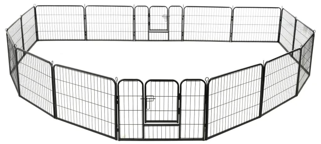 vidaXL Πάρκο Σκύλου με 16 Πάνελ Μαύρο 60 x 80 εκ. Ατσάλινο